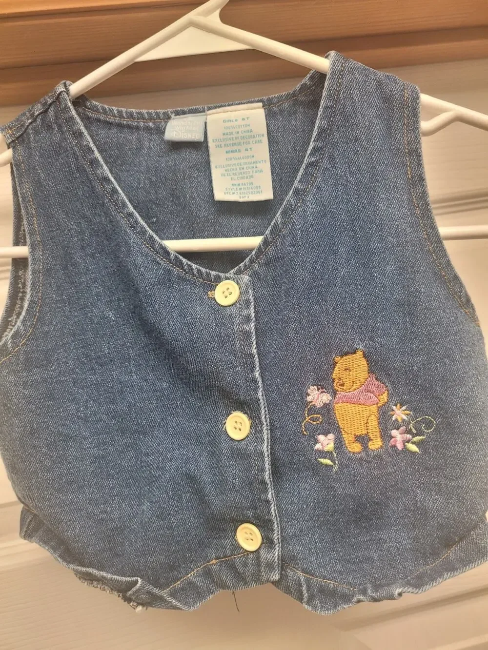 Vintage Disney Winnie The Pooh Denim Vest Girls 4T Embroidered Button Front...